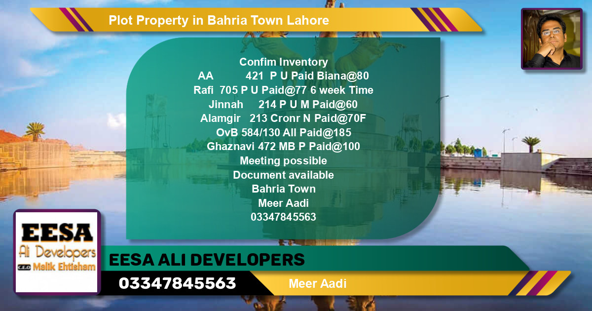 Residential Plot for Sale in Bahria Town, Lahore - (BP-61964)