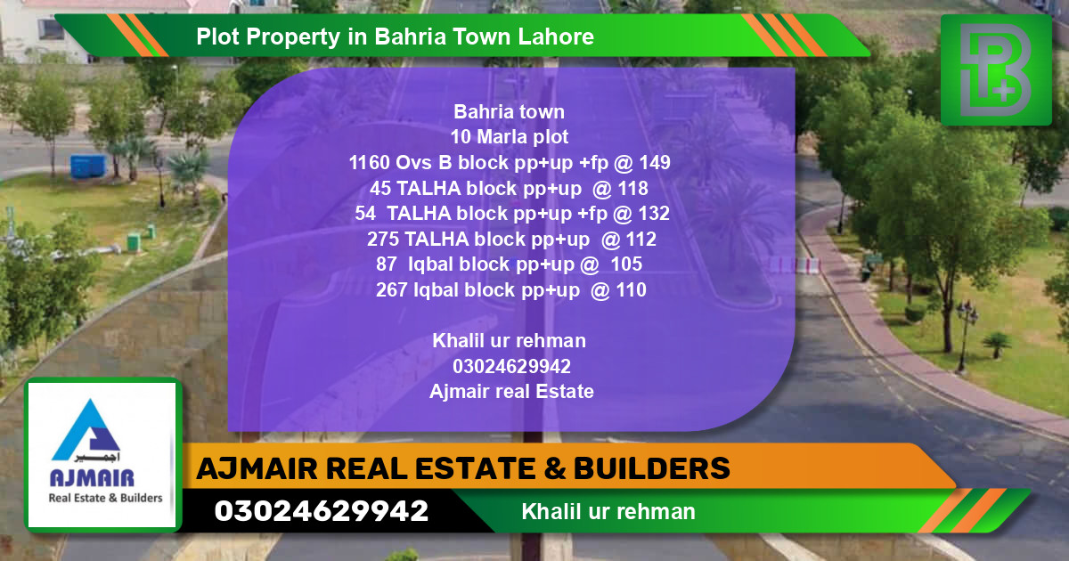 Residential Plot for Sale in Bahria Town, Lahore - (BP-61984)