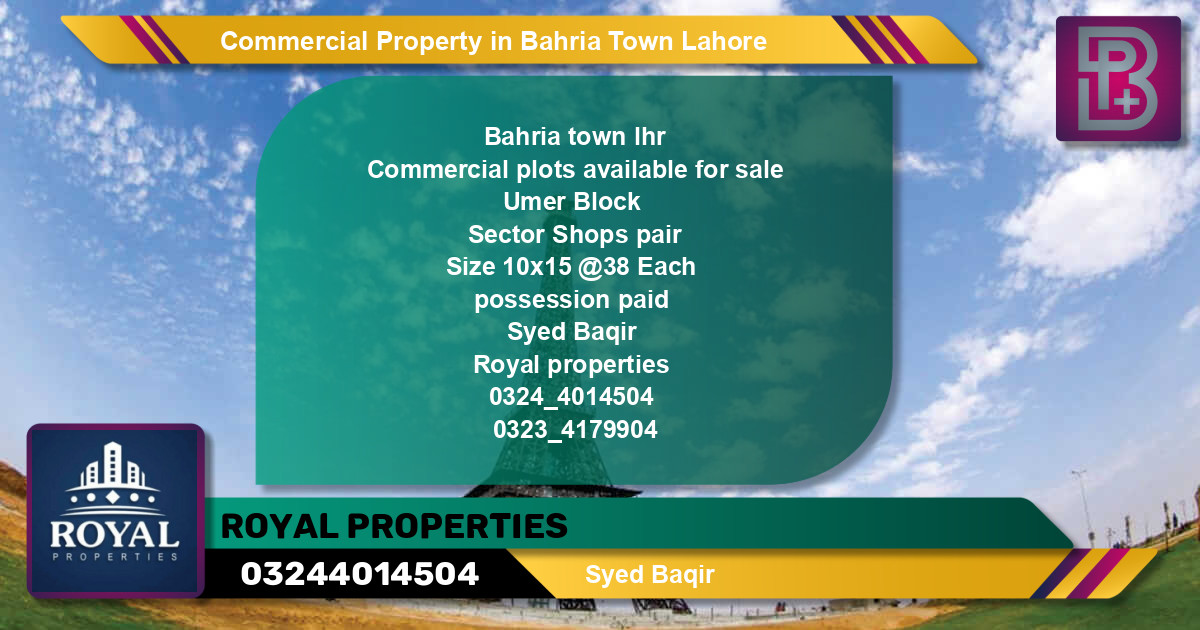 Commercial Property for Sale in Bahria Town, Lahore - (BP-62011)