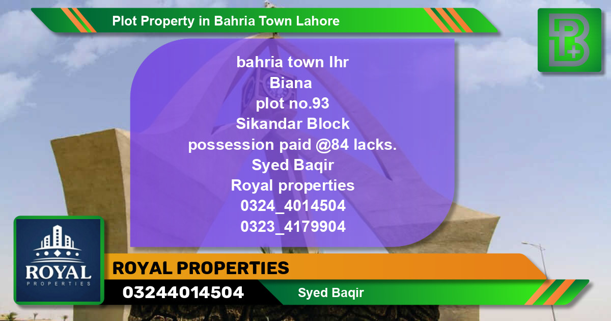 Residential Plot for Sale in Bahria Town, Lahore - (BP-62013)