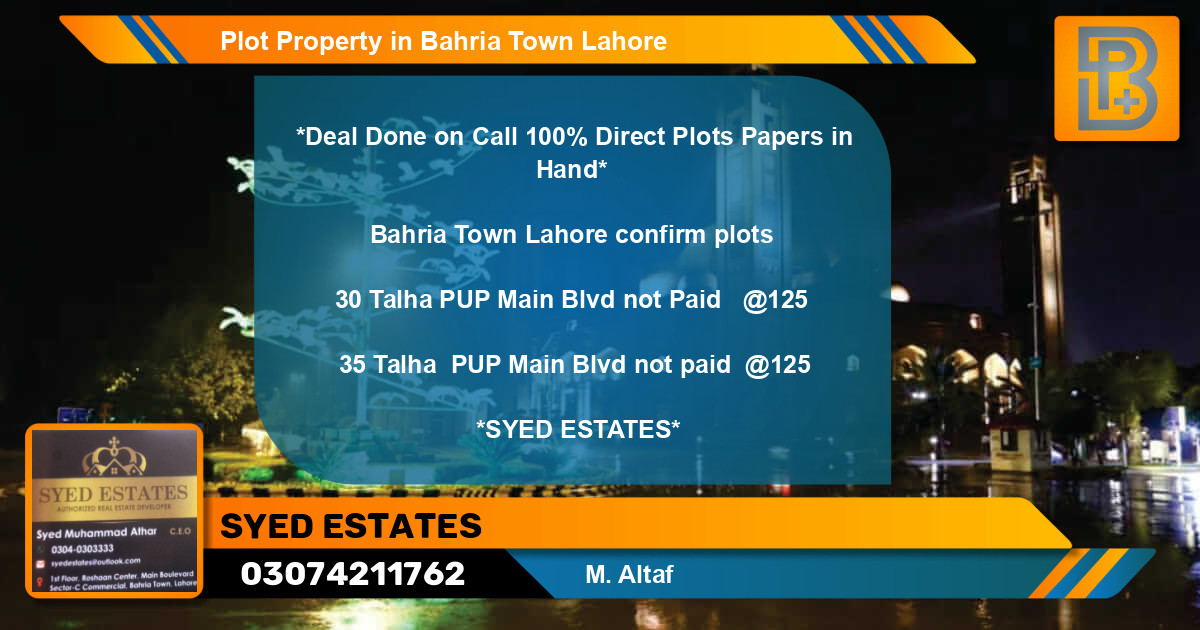 Residential Plot for Sale in Bahria Town, Lahore - (BP-62016)