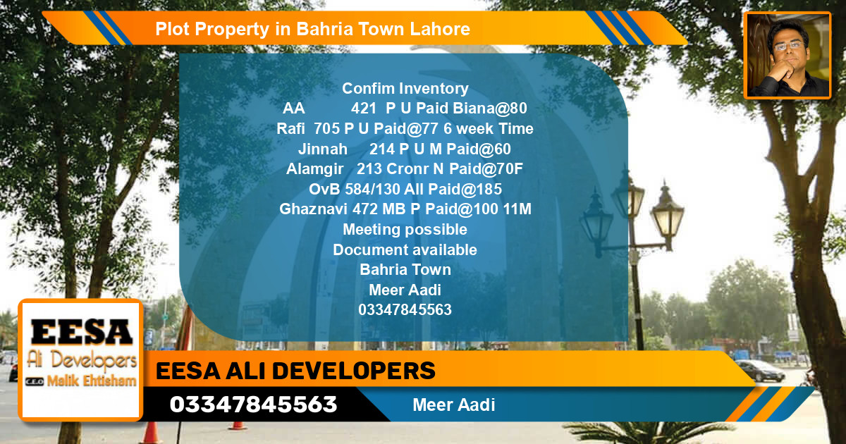 Residential Plot for Sale in Bahria Town, Lahore - (BP-62058)