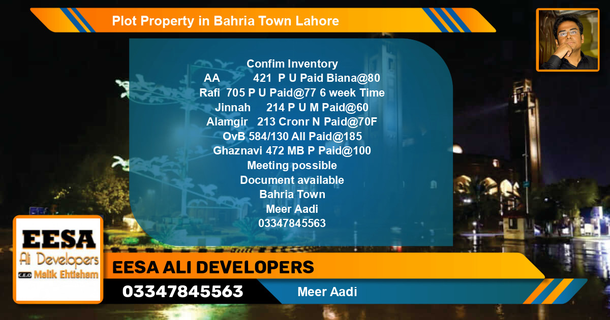 Residential Plot for Sale in Bahria Town, Lahore - (BP-62103)