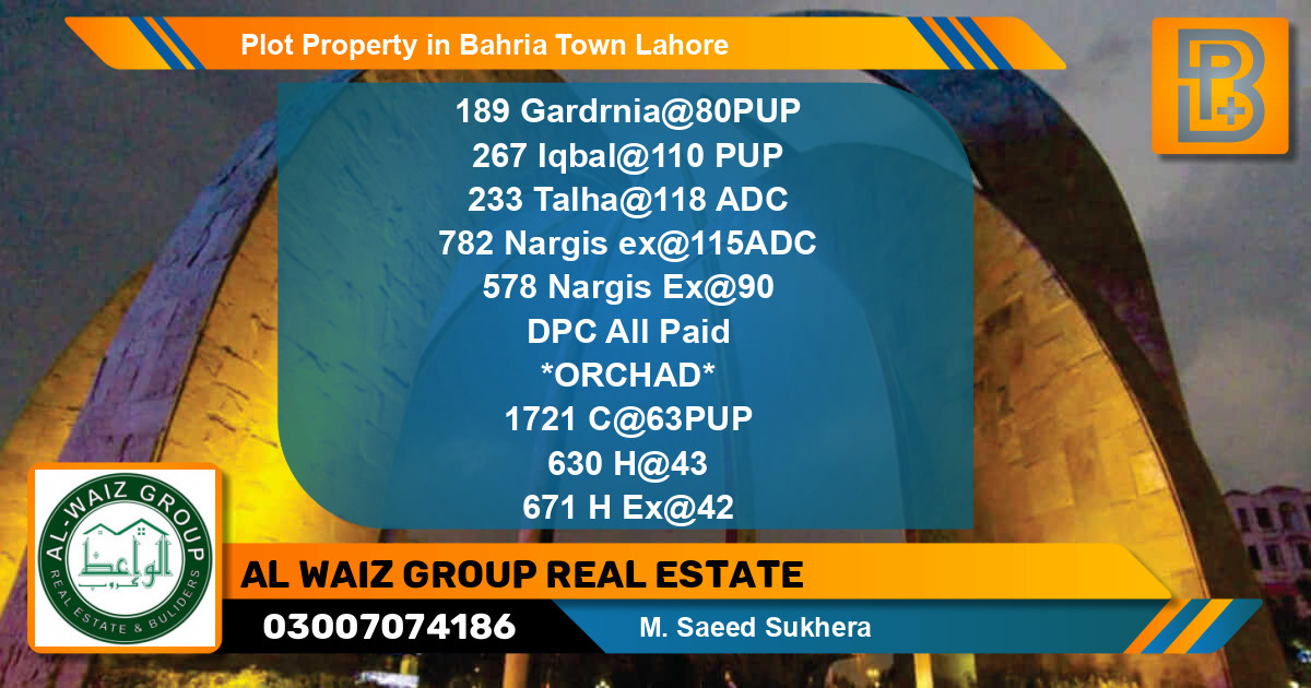 Residential Plot for Sale in Bahria Town, Lahore - (BP-62124)