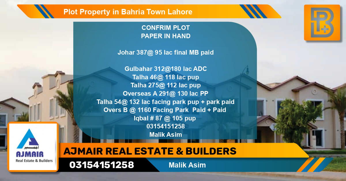 Residential Plot for Sale in Bahria Town, Lahore - (BP-62133)