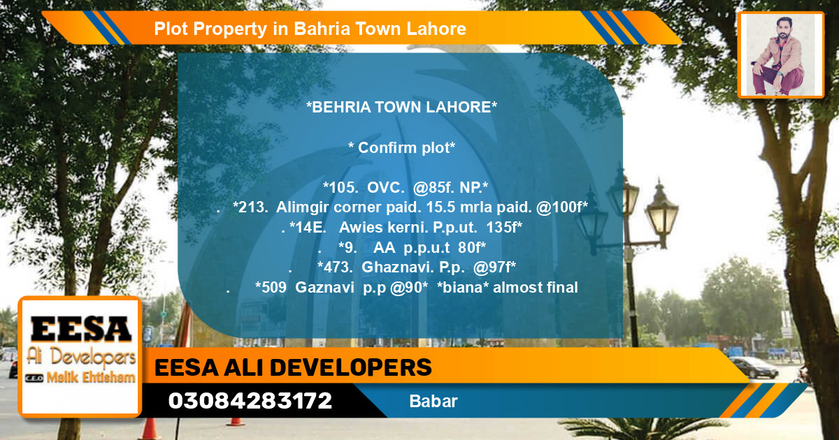 Residential Plot for Sale in Bahria Town, Lahore - (BP-62194)