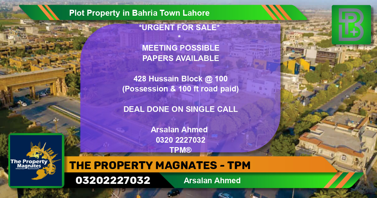 Residential Plot for Sale in Sector C - Nargis/Hussain Block -  Bahria Town, Lahore - (BP-62241)