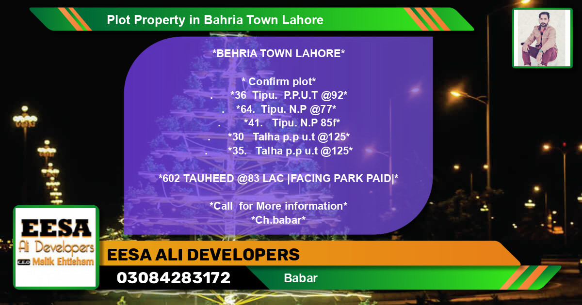 Residential Plot for Sale in Bahria Town, Lahore - (BP-62250)