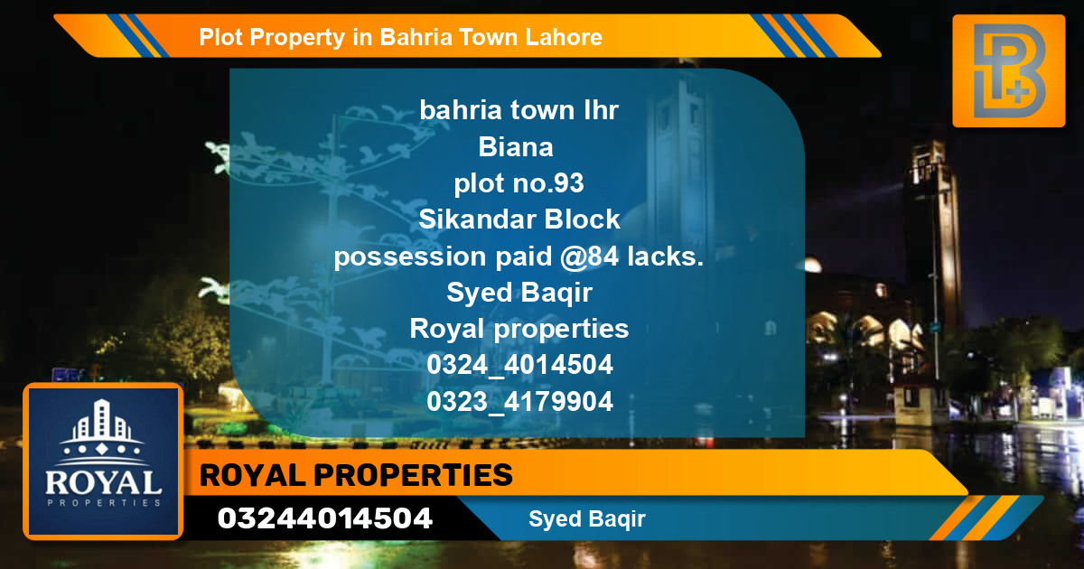 Residential Plot for Sale in Bahria Town, Lahore - (BP-62279)