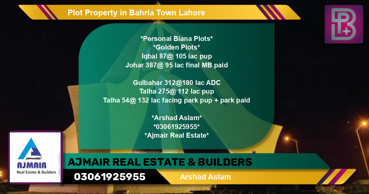 Residential Plot for Sale in Bahria Town, Lahore - (BP-62297)