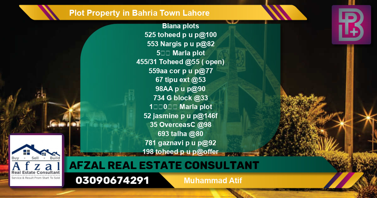 Residential Plot for Sale in Bahria Town, Lahore - (BP-62299)