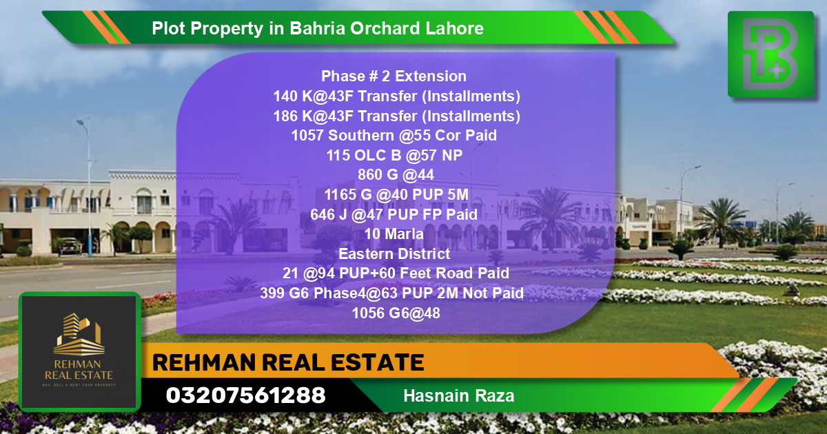 Residential Plot for Sale in Bahria Orchard, Lahore - (BP-62310)