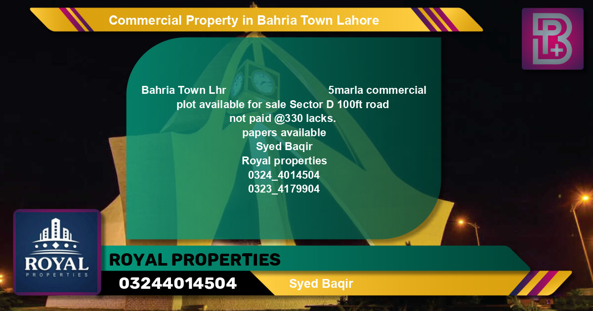 Commercial Property for Sale in Bahria Town, Lahore - (BP-62362)