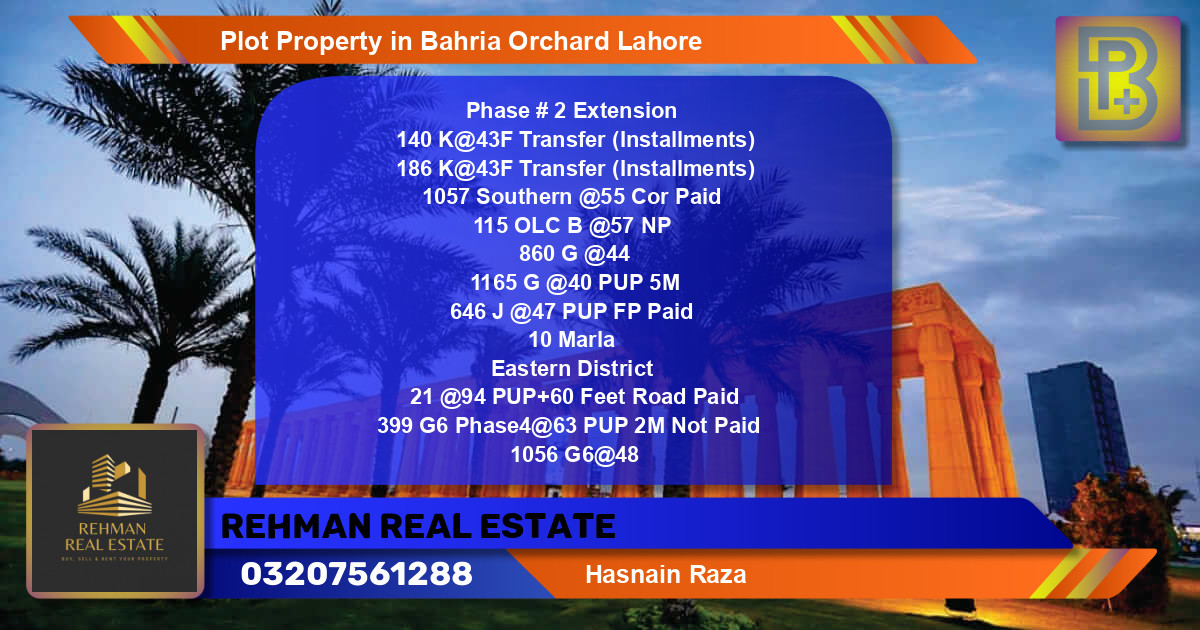 Residential Plot for Sale in Bahria Orchard, Lahore - (BP-62383)