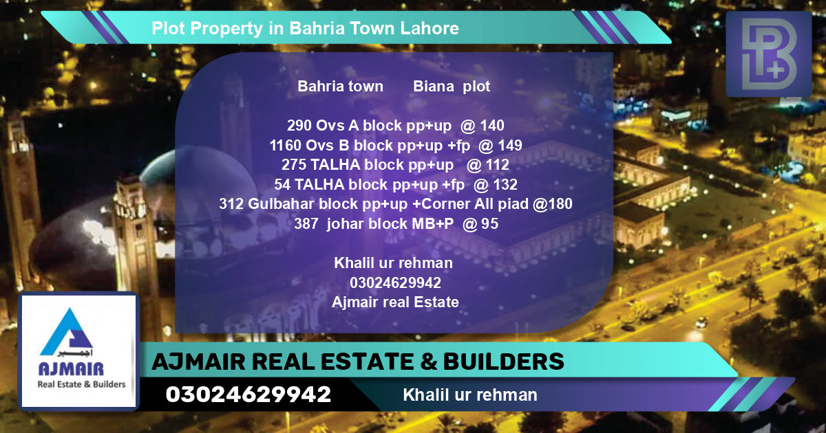 Residential Plot for Sale in Bahria Town, Lahore - (BP-62384)