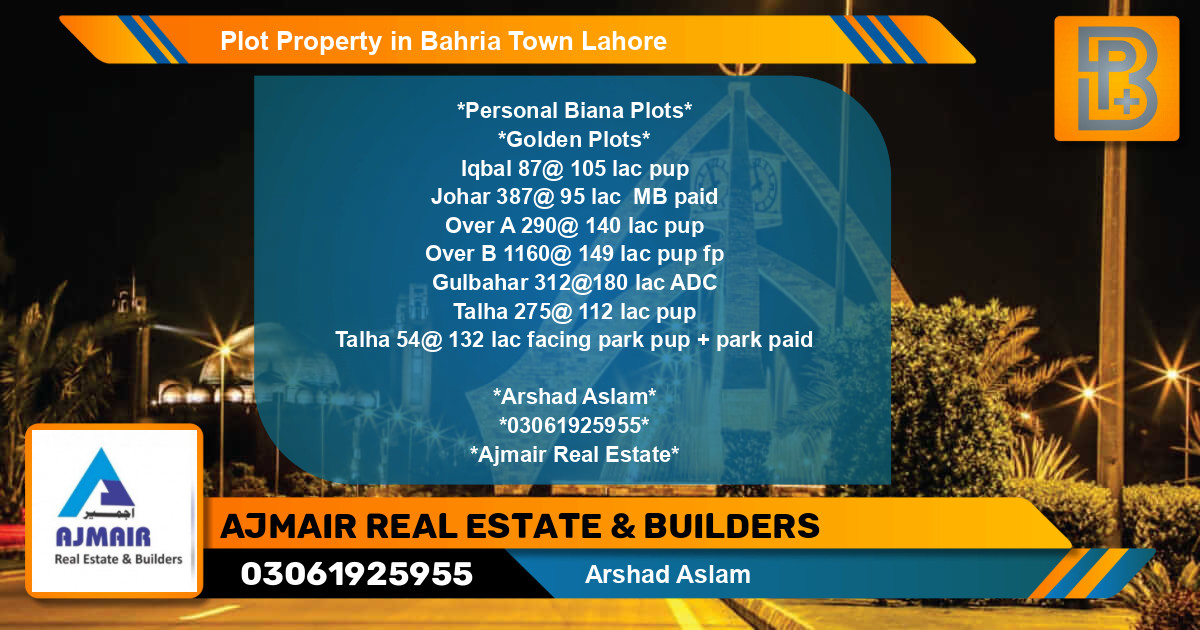 Residential Plot for Sale in Bahria Town, Lahore - (BP-62393)