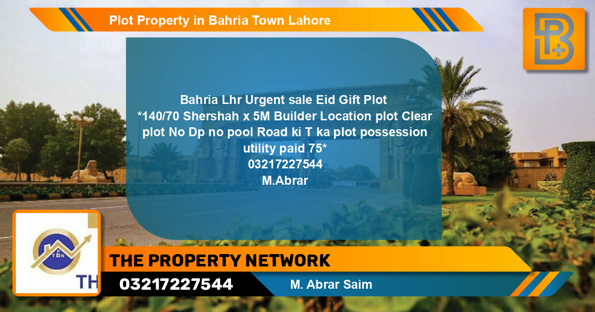 Residential Plot for Sale in Bahria Town, Lahore - (BP-62441)