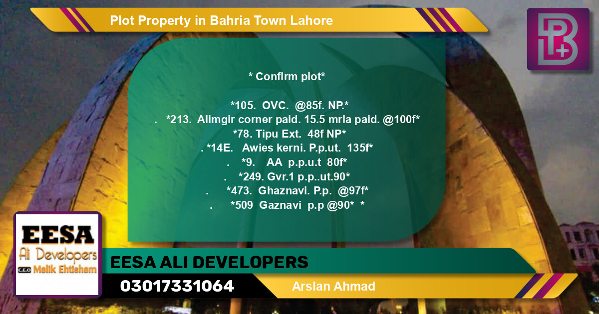 Residential Plot for Sale in Bahria Town, Lahore - (BP-62456)