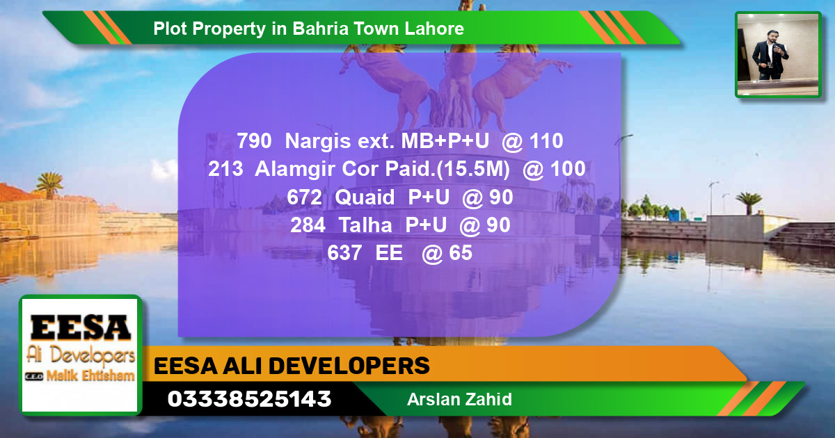 Residential Plot for Sale in Bahria Town, Lahore - (BP-62514)