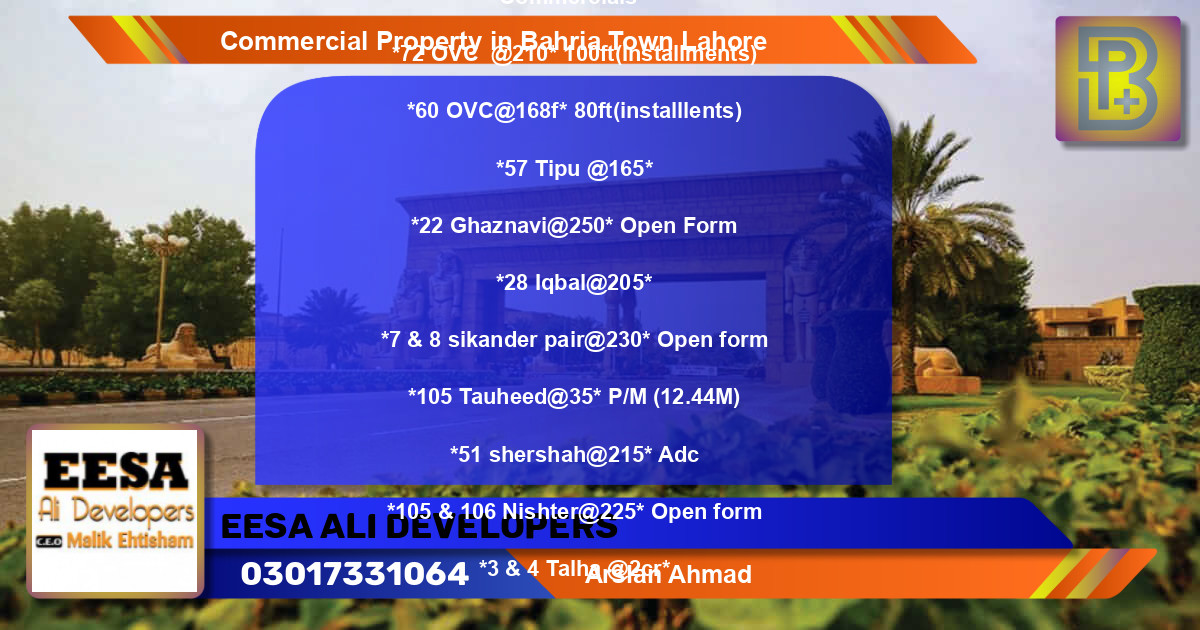 Commercial Property for Sale in Bahria Town, Lahore - (BP-62526)