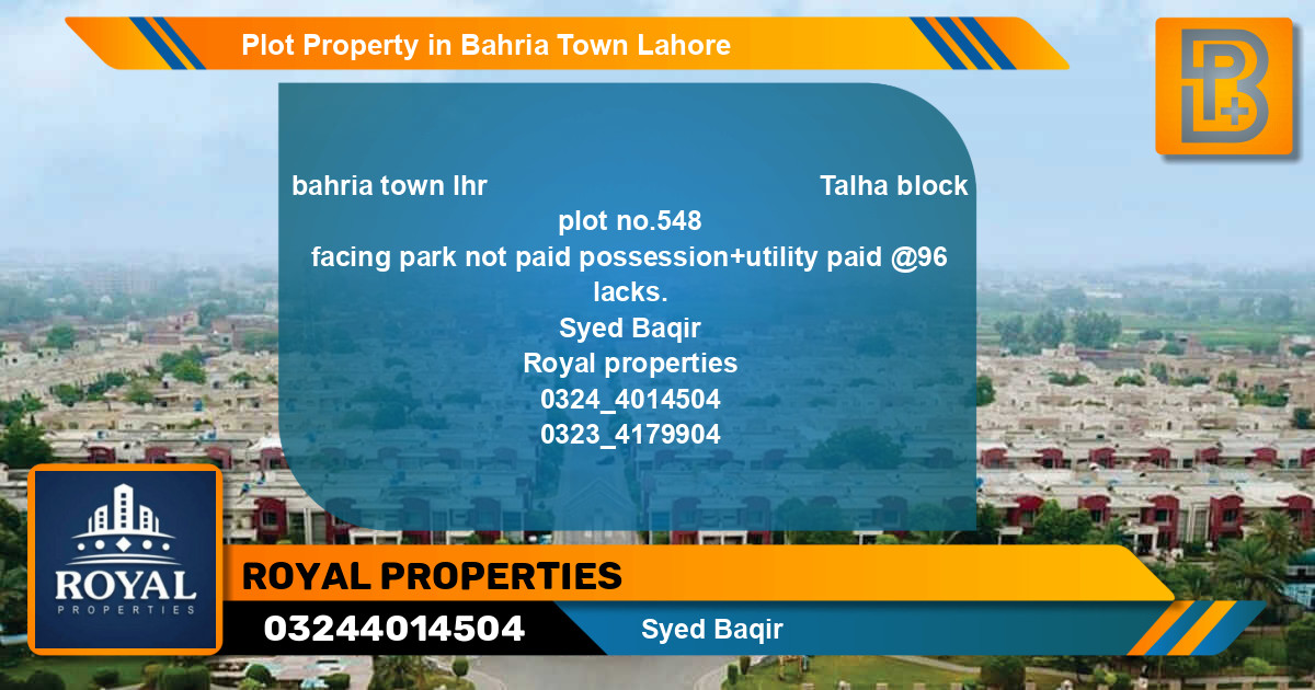 Residential Plot for Sale in Bahria Town, Lahore - (BP-62590)