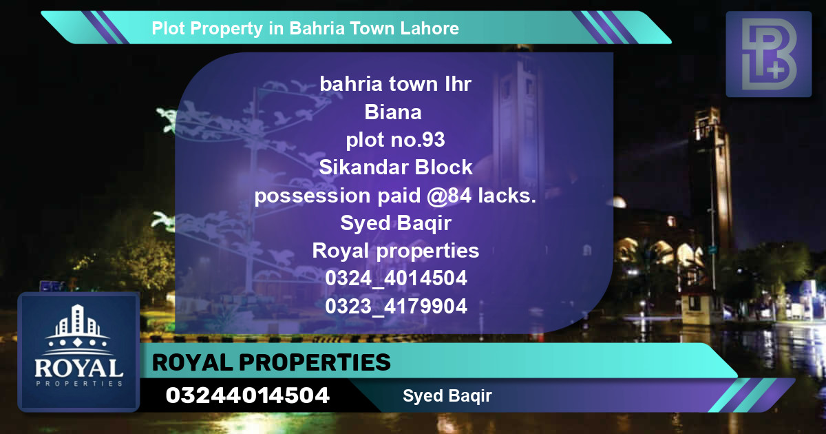 Residential Plot for Sale in Bahria Town, Lahore - (BP-62594)
