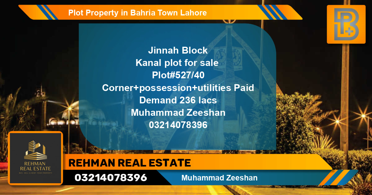 Residential Plot for Sale in Bahria Town, Lahore - (BP-62818)