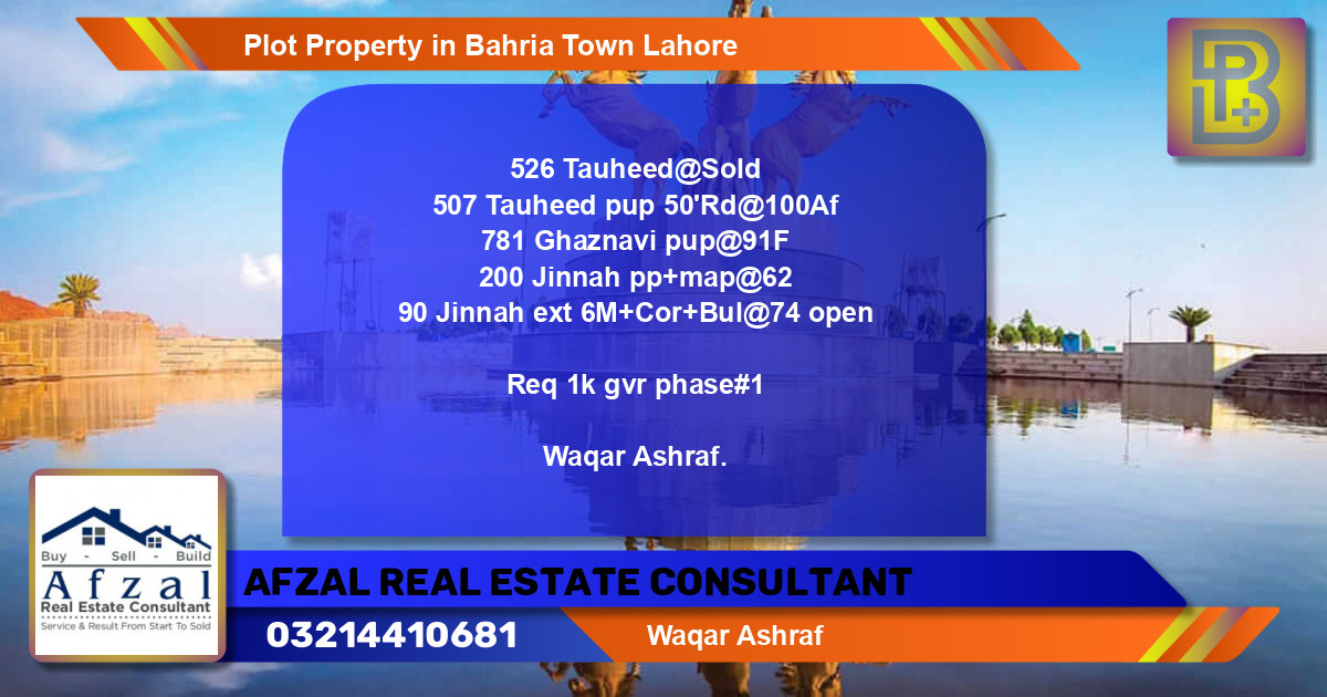 Residential Plot for Sale in Bahria Town, Lahore - (BP-62922)
