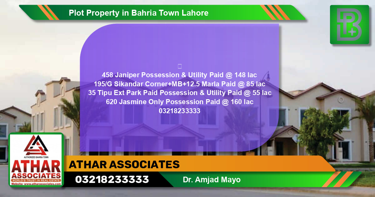 Residential Plot for Sale in Bahria Town, Lahore - (BP-62930)