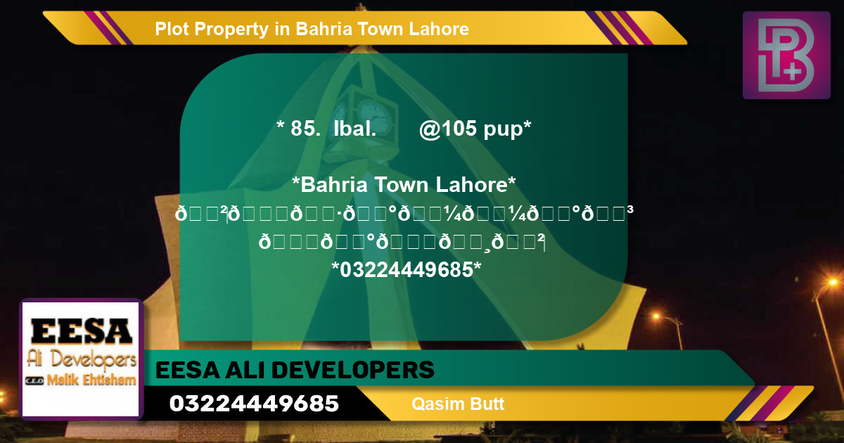 Residential Plot for Sale in Bahria Town, Lahore - (BP-62992)