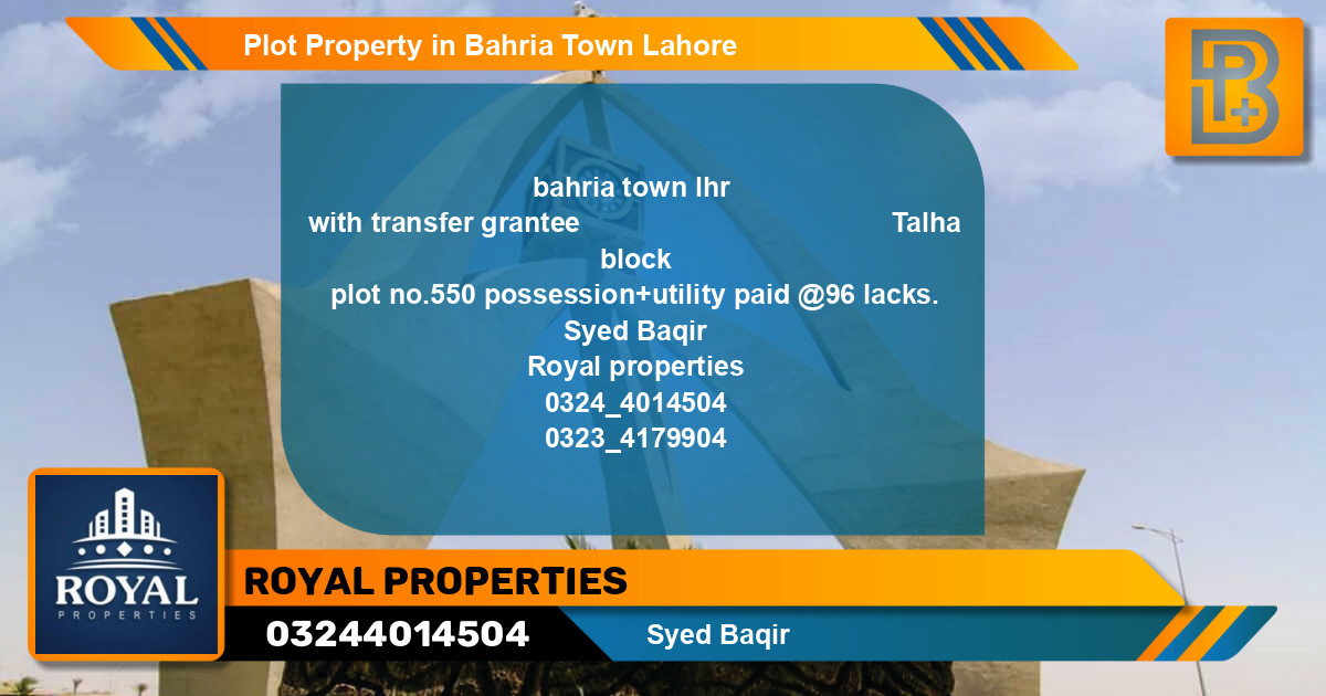 Residential Plot for Sale in Bahria Town, Lahore - (BP-63085)