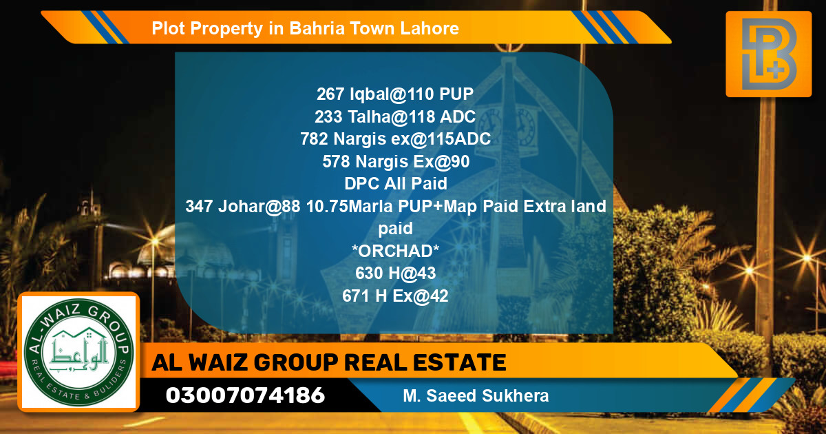 Residential Plot for Sale in Bahria Town, Lahore - (BP-63143)