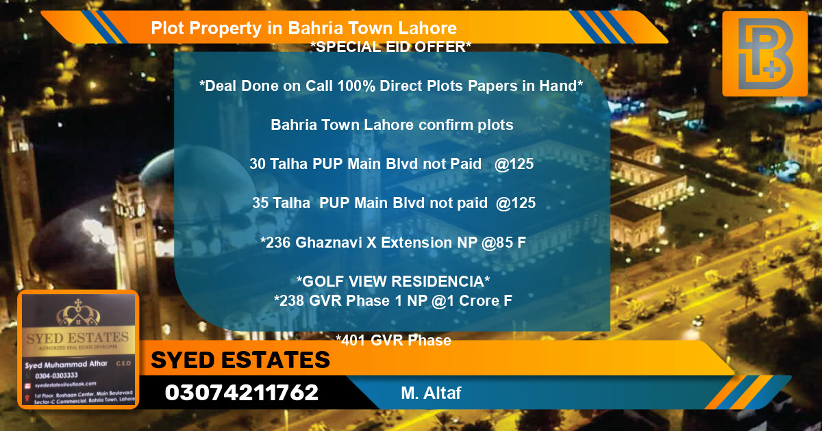 Residential Plot for Sale in Bahria Town, Lahore - (BP-63245)
