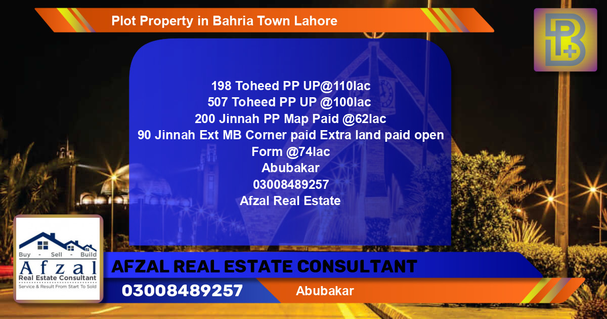 Residential Plot for Sale in Bahria Town, Lahore - (BP-63303)