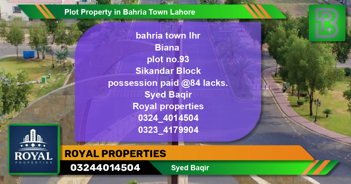 Residential Plot for Sale in Bahria Town, Lahore - (BP-63345)