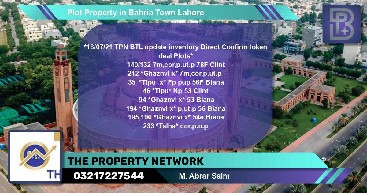 Residential Plot for Sale in Bahria Town, Lahore - (BP-63582)