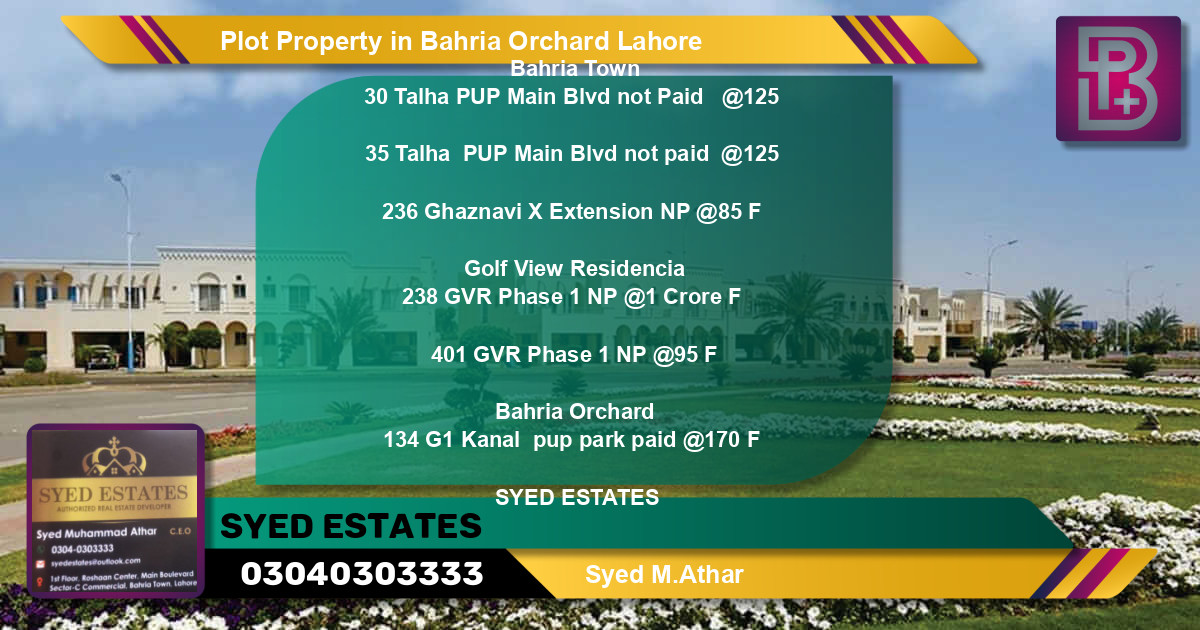 Residential Plot for Sale in Bahria Orchard, Lahore - (BP-63600)