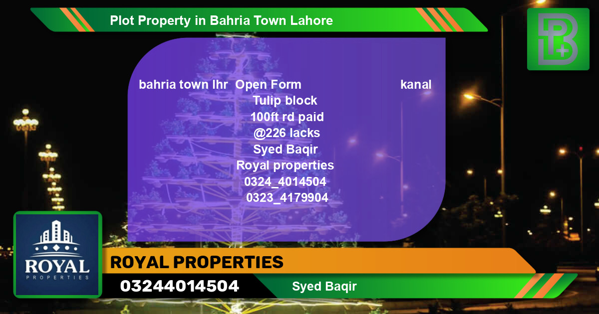 Residential Plot for Sale in Bahria Town, Lahore - (BP-63626)
