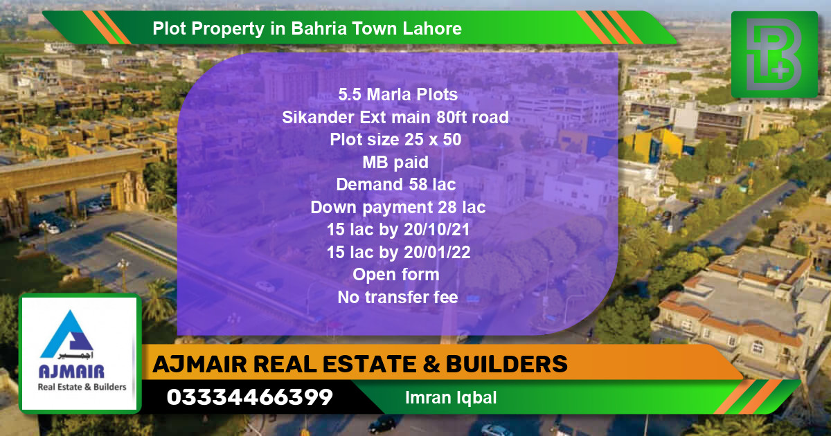 Residential Plot for Sale in Bahria Town, Lahore - (BP-63665)