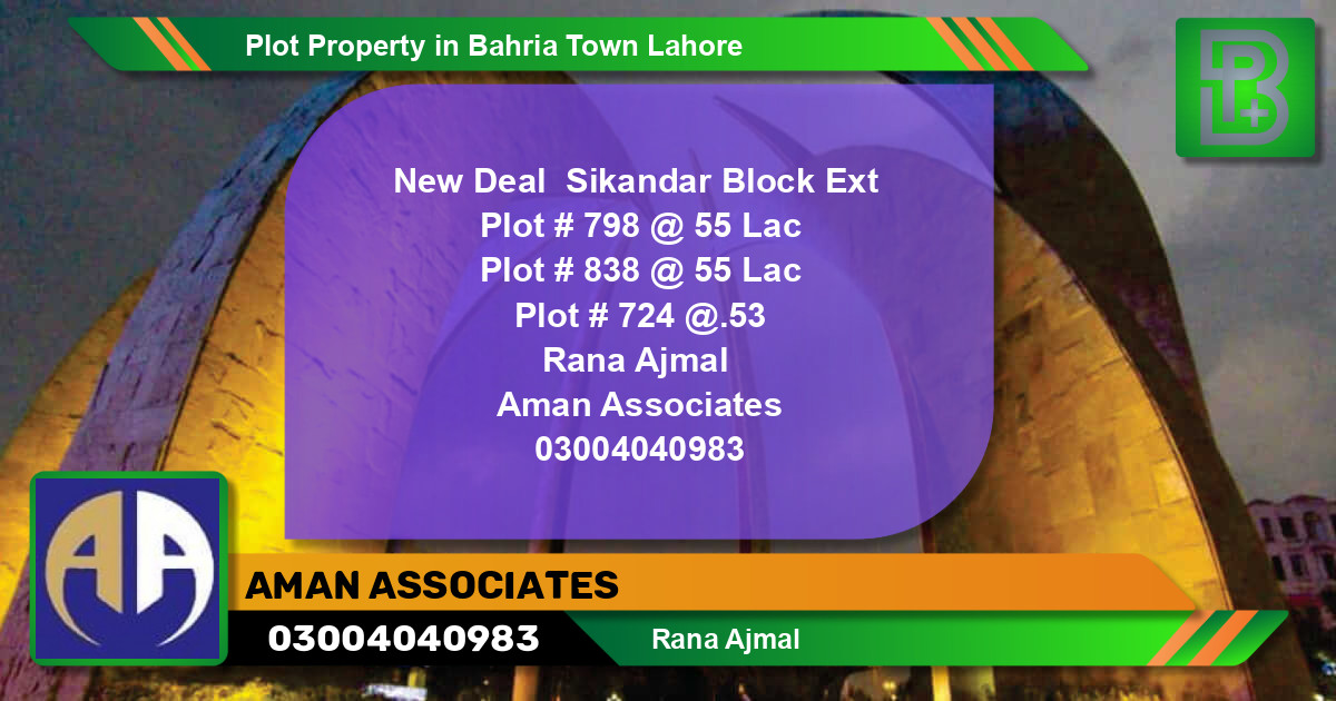 Residential Plot for Sale in Bahria Town, Lahore - (BP-63670)