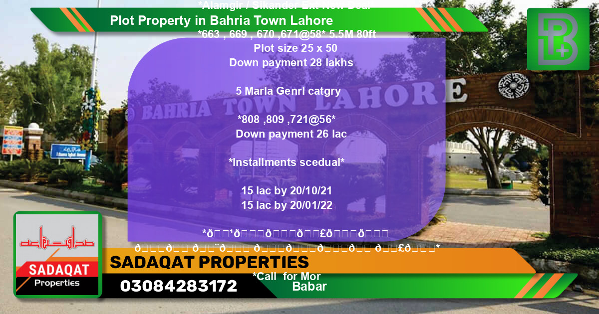 Residential Plot for Sale in Bahria Town, Lahore - (BP-63712)