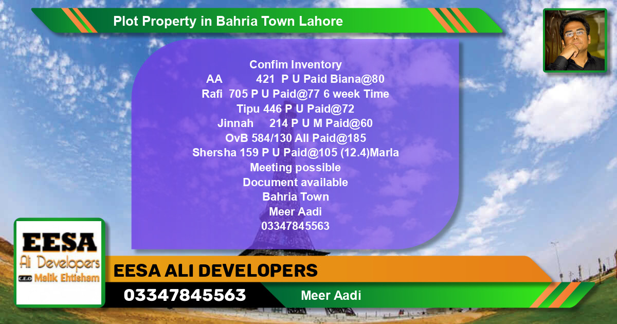 Residential Plot for Sale in Bahria Town, Lahore - (BP-63722)