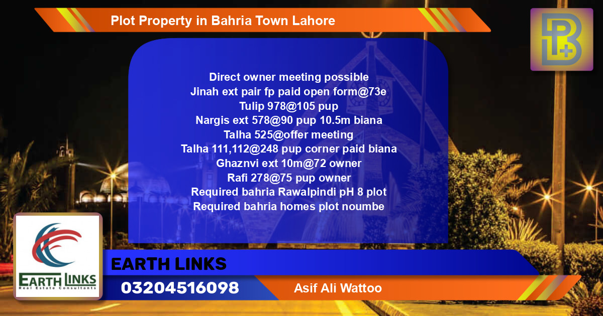 Residential Plot for Sale in Bahria Town, Lahore - (BP-63791)