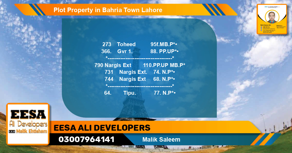 Residential Plot for Sale in Bahria Town, Lahore - (BP-63812)