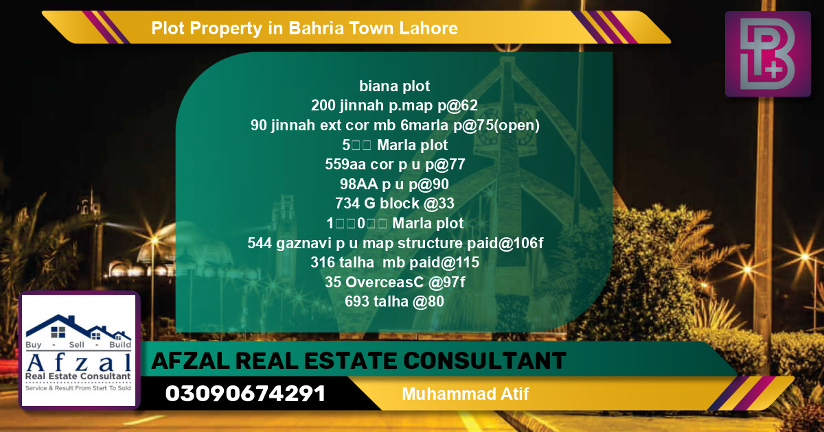 Residential Plot for Sale in Bahria Town, Lahore - (BP-63832)