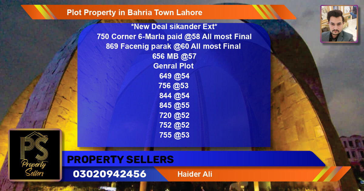 Residential Plot for Sale in Bahria Town, Lahore - (BP-63837)