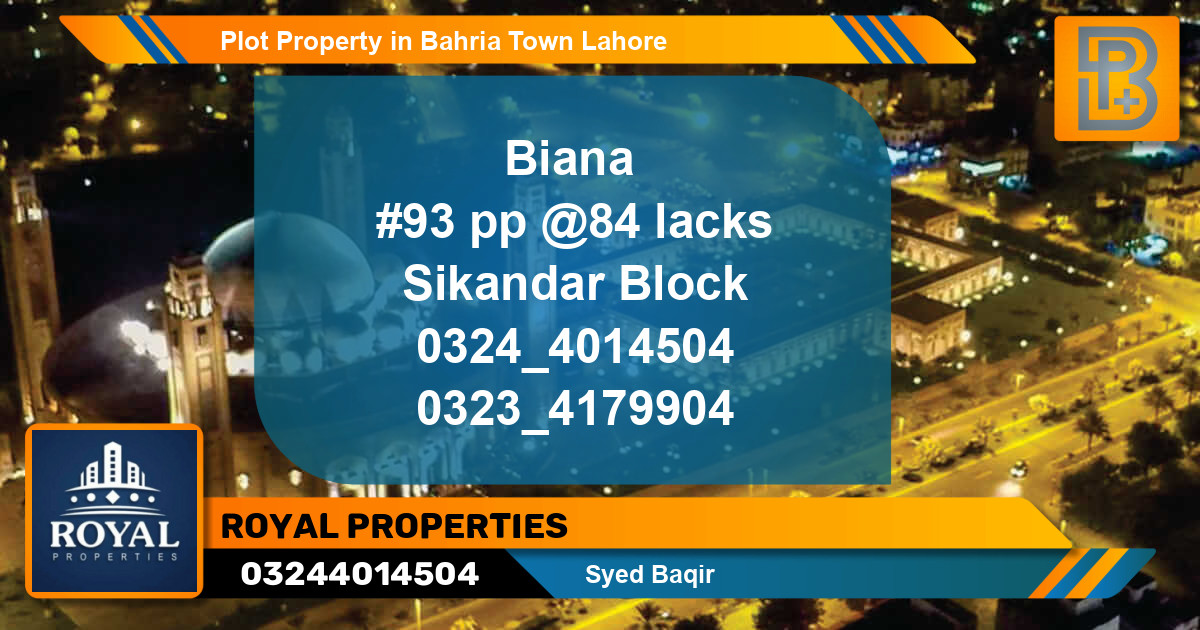 Residential Plot for Sale in Bahria Town, Lahore - (BP-63935)