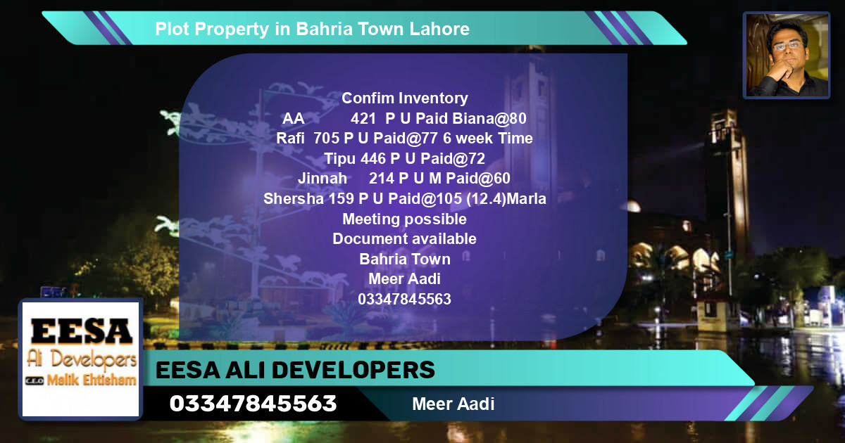 Residential Plot for Sale in Bahria Town, Lahore - (BP-63978)