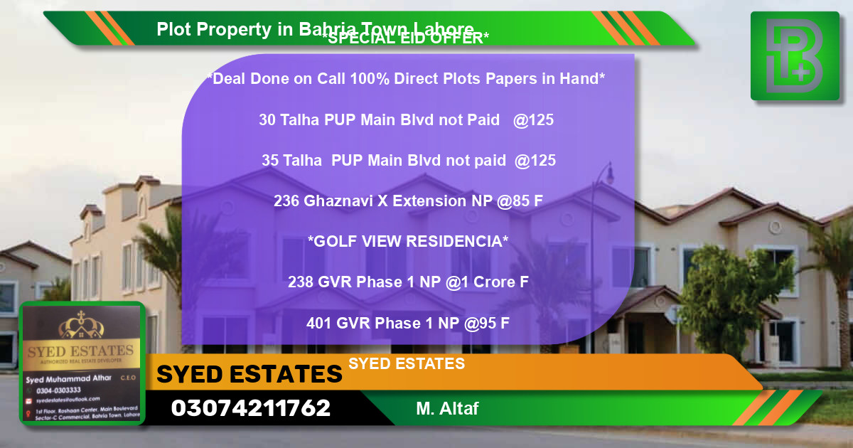 Residential Plot for Sale in Bahria Town, Lahore - (BP-63994)
