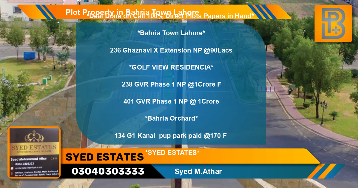 Residential Plot for Sale in Bahria Town, Lahore - (BP-64038)